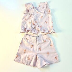 NWT Stella McCartney Kids two-piece outfit, flamingo embroidered in lavender and